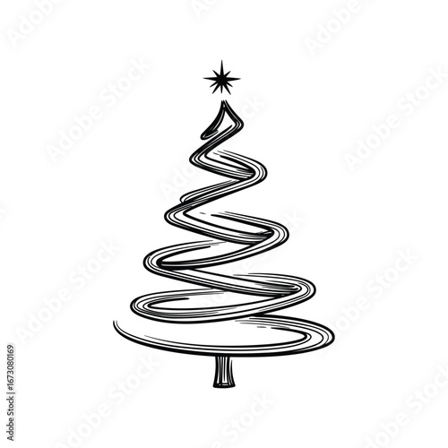 Hand drawn christmas tree silhouette with star festive holiday season doodle art vector