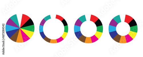 color plat icon set vector on white background. wheel, palette, chart, graphic, design, circle, spectrum, colorful, rainbow, vibrant, illustration, presentation, symbol.