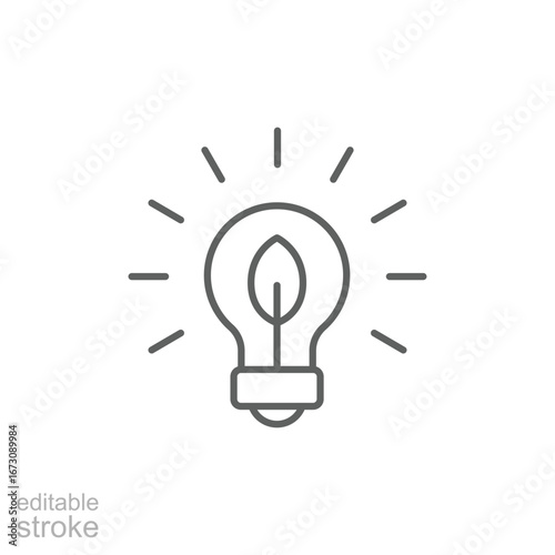 Sustainable ecological energy icon. Simple outline style. Bulb, lightbulb, light, leaf, green, idea, plant, lamp, eco, environment concept. Thin line symbol. Vector isolated design. Editable stroke
