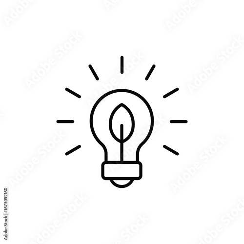 Sustainable ecological energy icon. Simple outline style. Bulb, lightbulb, light, leaf, green, idea, plant, lamp, eco, environment concept. Thin line symbol. Vector isolated design