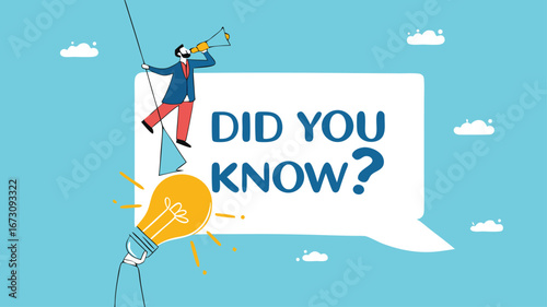 did you know template design, fun fact, expert information, explanation or solution, idea or advice message, useful knowledge or wisdom, useful tip, man talk on megaphone on did you know speech bubble