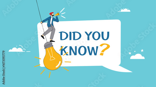did you know template design, fun fact, expert information, explanation or solution, idea or advice message, useful knowledge or wisdom, useful tip, man talk on megaphone on did you know speech bubble