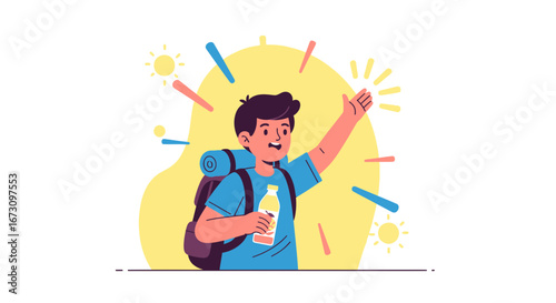 Joyful Hiker Celebrating Journey Success, Representing Adventurous Spirit and Exuberance