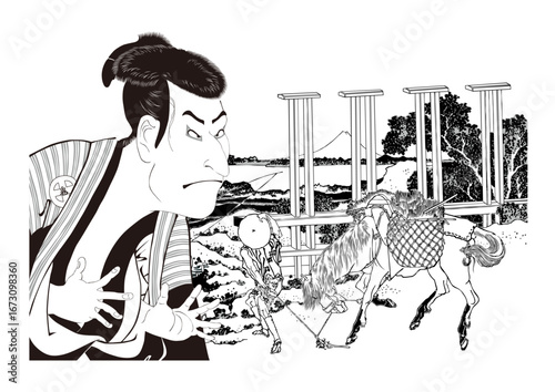 武州千住＆歌舞伎役者　白黒