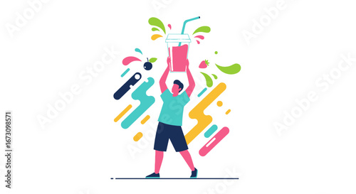 Joyful Person Celebrating Healthiness by Raising a Delicious Smoothie Cup with Cheer