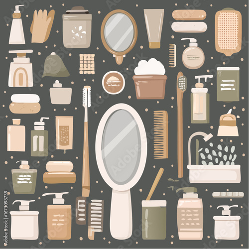 Seamless pattern cosmetic products for body hair and skin care organic cosmetics and makeup items
2