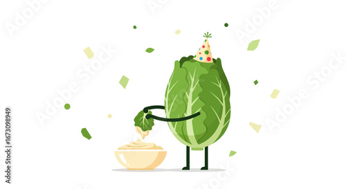 Lettuce Celebrate With Fresh Salad Fun Party Invitation Cartoon Vector