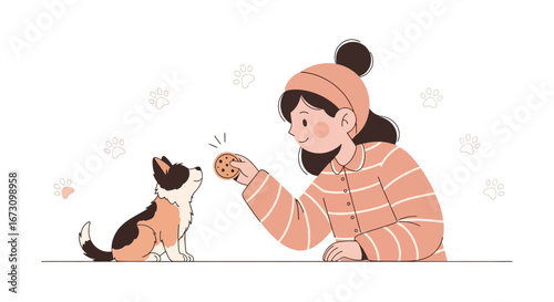 Joyful Person Training Adorable Puppy, Bonding Through Delicious Treat Reward Moments