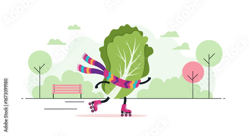 Lettuce Character Enjoying Leisure and Recreation in Peaceful Park Setting