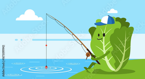 Lettuce Enjoying The Day While Fishing Amidst The Calm Water And Blue Sky