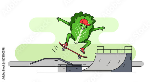 Lettuce Skateboarder Performing A Fun Skateboarding Trick At The Skatepark