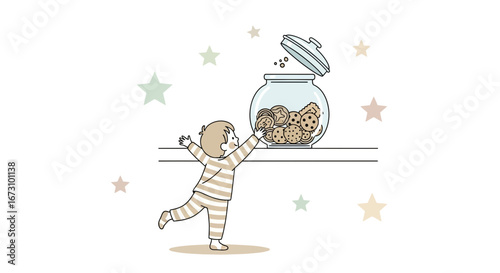 Little One Eagerly Reaching For Sweet Treats From a Glass Cookie Jar
