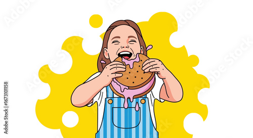 Little Girl Happily Enjoying A Delicious Ice-cream Sandwich During Her Free Joyful Time