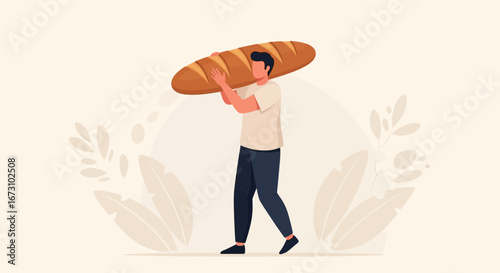 Man Carrying Freshly Baked Bread, Symbolic Representation of Nourishment and Provisions