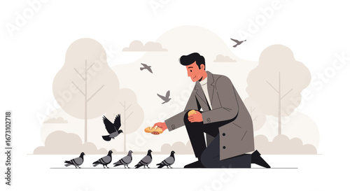 Kindness Shown To Pigeons: A Man's Gesture Of Fellowship With The Avian Flock