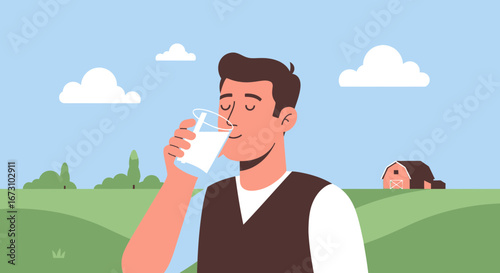 Man Drinking Milk in Nature: A Peaceful Moment Captured on a Sunny Day