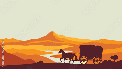 pioneer day background illustration with west american emigrant wagon suitable for use on pioneer day event in united states
