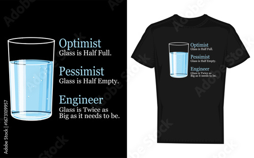 Funny Cat Engineer Optimist Pessimist Illustration with Engineering Concepts and Humor