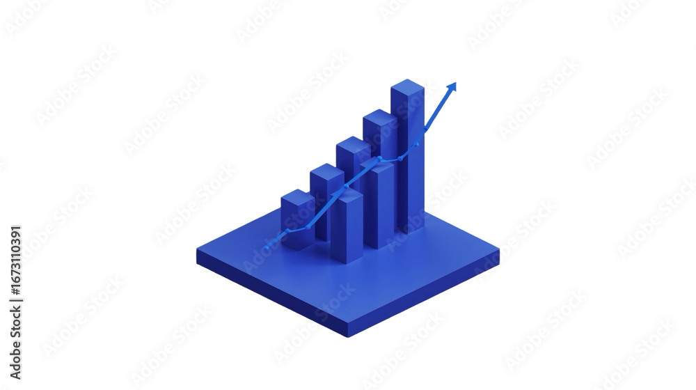 Fototapeta premium Isometric Minimalist Graph Increasing Chart Illustration in Blue Tones Concept