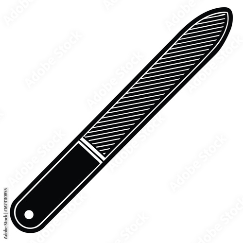 Black and White Graphic of a Long Oval Nail File with Textured Surface manicure nail care