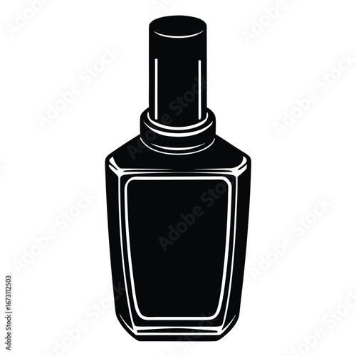 Black and white illustration of a plain nail polish bottle nail lacquer manicure