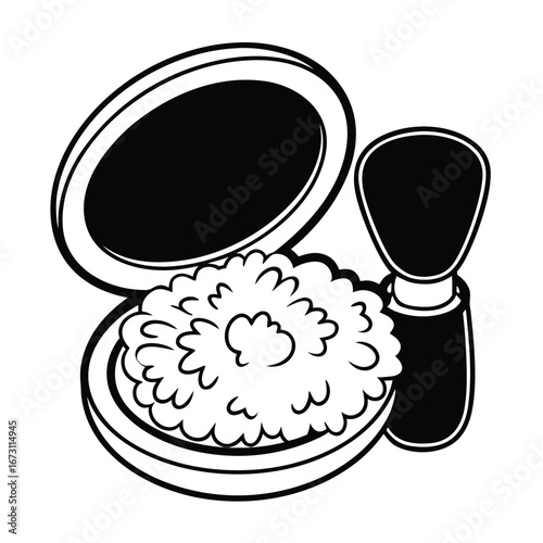 Black and White Illustration of Powder Compact and Brush makeup cosmetics