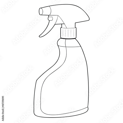Black and White Outline Drawing of a Spray Bottle with Trigger Sprayer cleaning liquid