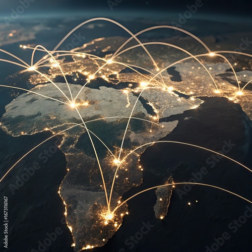 Global network connections africa europe asia middle east international business map data