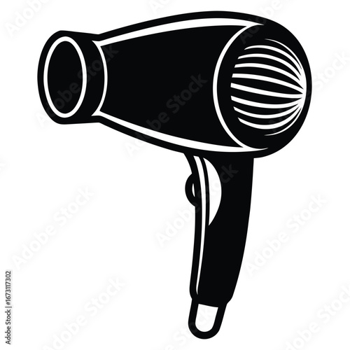 Black Graphic Icon of a Hair Dryer on a White Background hairdryer blow dryer
