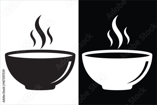 Monochrome Icon of a Steaming Bowl for Hot Food or Drink