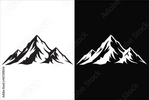 Stylized Mountain Range Illustration in Black and White Contrast