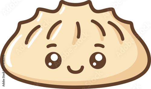 Cute Kawaii Style Dumpling Character with Happy Face on White Background food