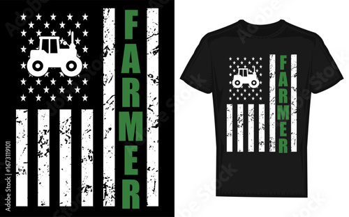 Patriotic Farmer Illustration Tractor American Flag and Countryside Theme