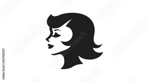 Silhouette of a vintage woman with short hair and closed eyes in black and white vector illustration | editable eps vectors