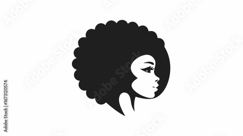 Silhouette of a woman with afro hairstyle looking to the right side in black and white simple illustration | editable eps vectors