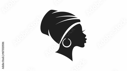 Silhouette of a woman with a headwrap and earring in profile against a white background design vector | editable eps vectors