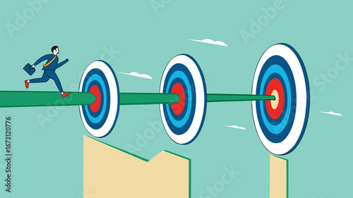 step to reach success or achievement, Short term, mid-term and long term goals, stages to achieve greater success, businessman running to short, medium and long term success target

