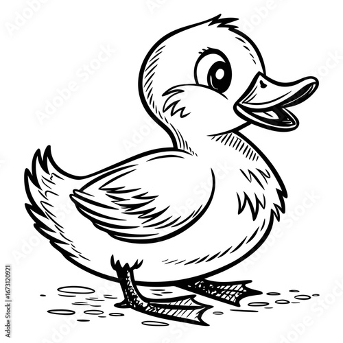 Adorable duckling cartoon standing cheerfully