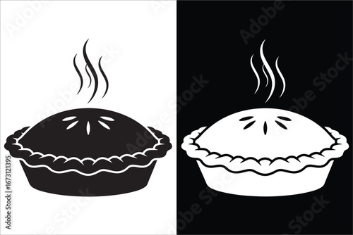 Graphic Illustration of a Hot Steaming Pie in Black and White Silhouette Style
