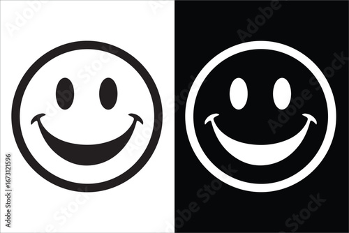 Monochrome Happy Face Symbols with Contrasting Black and White Design
