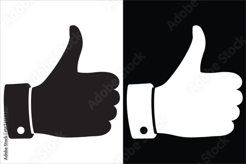 Contrasting Black and White Thumbs Up Hand Gestures