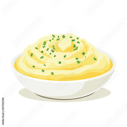 flat vector of mashed potatoes with gravy and butter, traditional side dish