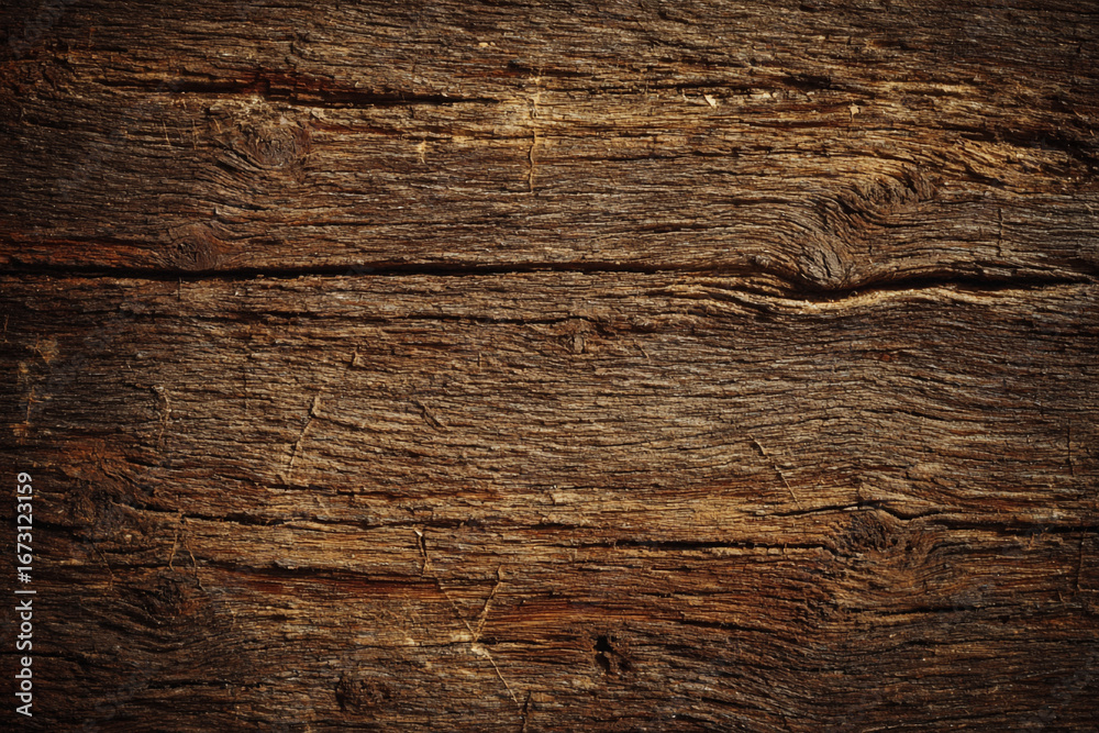 Fototapeta premium Dark brown wood grain texture rustic background aged planks weathered surface