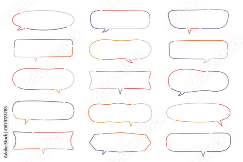 横長のふきだし　手描き風　ベクター　イラスト　セット　素材　背景　線　フレーム　囲み　飾り　装飾