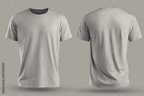 Grey t-shirt front and back view mockup template design