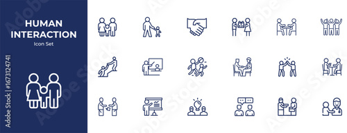 Collection of modern icons representing various aspects of human interaction and communication