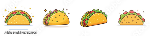 Tacos vector icon collection with clean lines and modern minimal style.