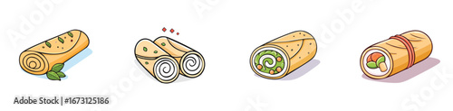 Spring Rolls vector icon collection with clean lines and modern minimal style.