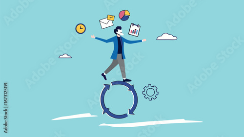 build good work habits with several skills, habitual procedures leading to business or career success, discipline or working efficiency, business people carry out work with a circle of good work habit