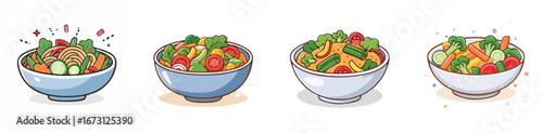 Veggie Stir Fry vector illustration set featuring detailed, colorful design elements.